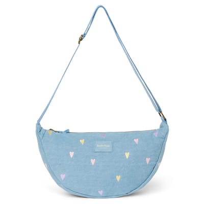 Denim Adult Fanny Pack Light Blue Hearts
