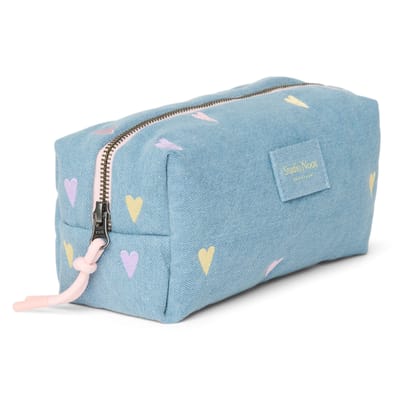 Denim Pouch Light Blue Hearts