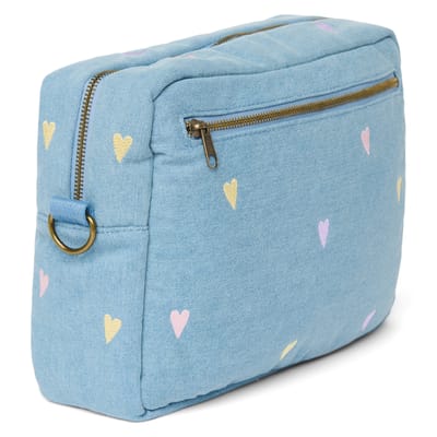 Denim Stroller Organizer Light Blue Hearts