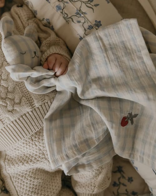 Muslin Bear Cuddle Cloth - Gingham Sky Blue