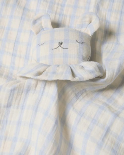 Muslin Bear Cuddle Cloth - Gingham Sky Blue