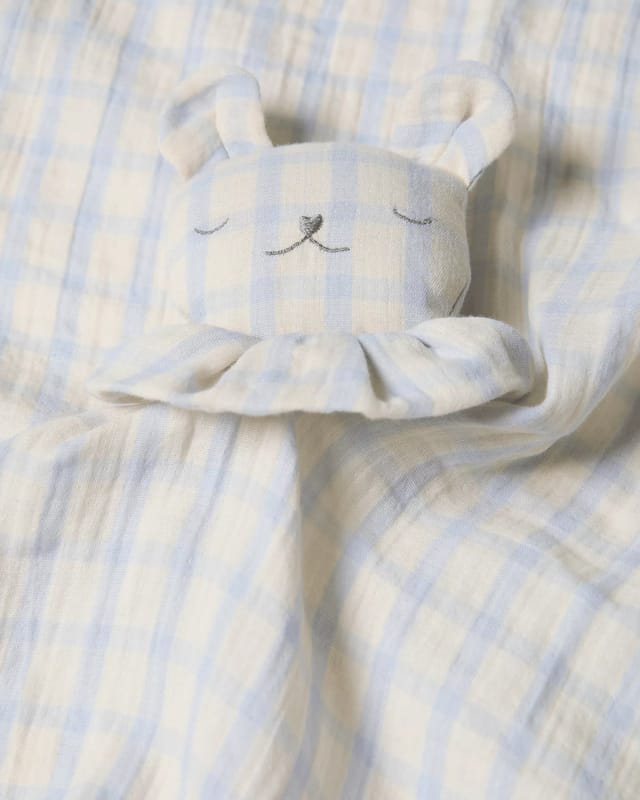 Muslin Bear Cuddle Cloth - Gingham Sky Blue